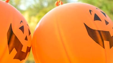 Cadılar Bayramı balonları, sonbahar parkında turuncu ve siyah