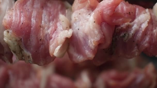 Sertéshús Főzése Elektromos Kebab Készítőben Függőleges Nyárson — Stock videók