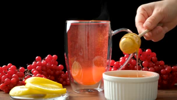 Приготування Вітамінно Ягідного Чаю Медом Мед Наливається Чашку — стокове відео