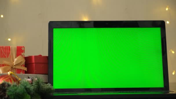 Karácsonyi Zöld Képernyő Chroma Key Laptop — Stock videók