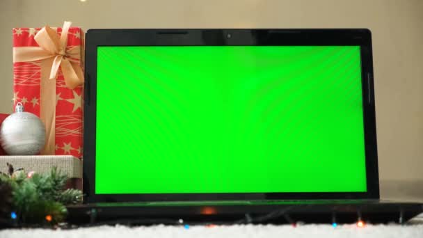 Navidad Pantalla Verde Chroma Key Laptop — Vídeo de stock