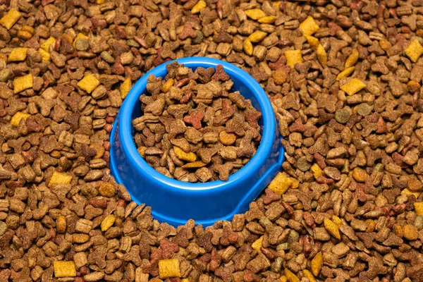 Dry food for puppies close-up. Complete diet for dogs during their first year of life.