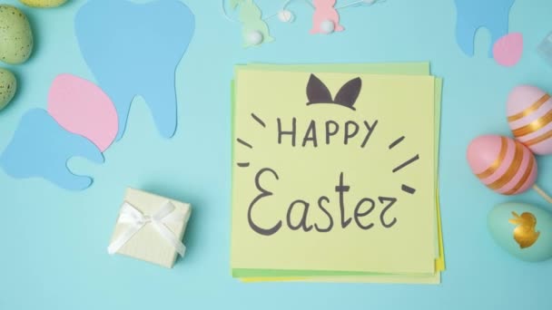 Dental Layout Teeth Figurines Postcard Happy Easter Text — Stock Video