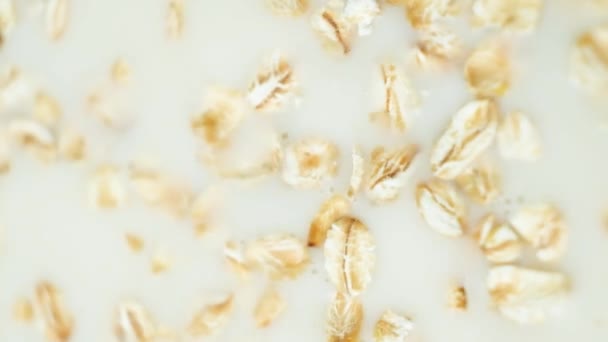 Yulaf Taneleri Yulaf Bazlı Bitkisel Süte Dökülüyor Dikey Yavaş Çekim — Stok video