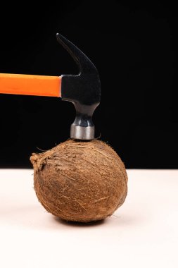 Bir hindistan cevizini çekiçle kırma işlemi. Hindistan cevizi açmanın yolları.