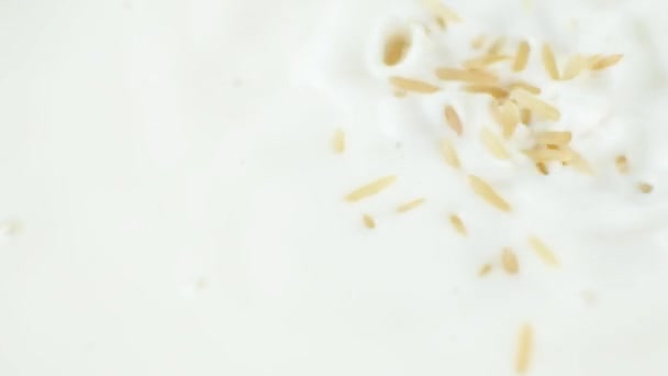 植物ビーガンライスミルクに注ぐ米 スローモーション — ストック動画