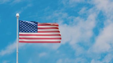 Amerika Birleşik Devletleri 'nin bayrağını gökyüzüne sallamak. 3B 4K modelleme