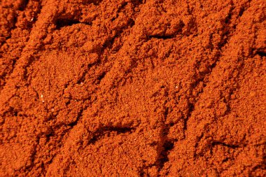 Zemin kırmızı biber, kırmızı terracotta baharat arka plan, aşçılık sanatı.