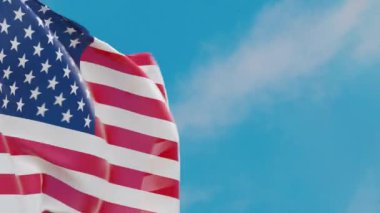 Amerika Birleşik Devletleri 'nin bayrağını gökyüzüne sallamak. 3B 4K modelleme