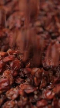 Kırmızı Kurutulmuş Böğürtlen Yavaş Hareket Dikey Görüntüsü.