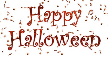 Balkabakları ve şekerler arasında Mutlu Cadılar Bayramı mesajı at. Şeffaf Arkaplan