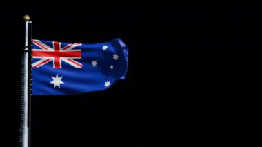 Şeffaf bir arka planda Avustralya bayrağını yükseltmek 3d animasyon 4k alfa kanalı.