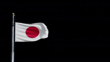 Japonya bayrağını kaldırmak, şeffaf arkaplan, 3D animasyon 4k alfa kanalı.