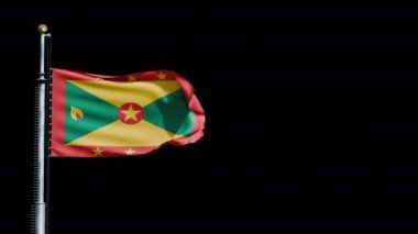 Grenada bayrağını kaldırmak, şeffaf arkaplan, 3d animasyon 4k alfa kanalı.