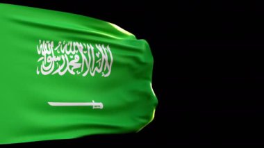 Suudi Arabistan Krallığı bayrağı, şeffaf arkaplan, 3D animasyon 4k alfa kanalı.