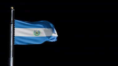 El Salvador Cumhuriyeti bayrağını kaldırmak, şeffaf arka plan, 3D animasyon 4k alfa kanalı.