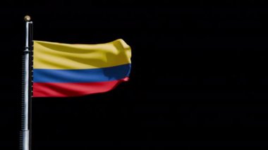Kolombiya bayrağını kaldırmak, şeffaf arka plan, 3D animasyon 4k alfa kanalı.