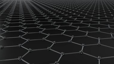 Altıgen hücrelerin grafiksel kristal kafes düzlemi 3D illüstrasyon.