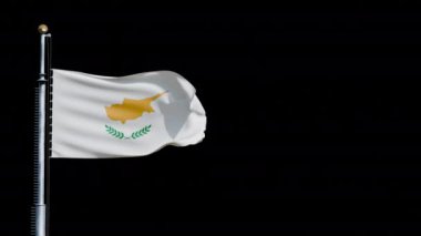 Kıbrıs bayrağının göndere çekilmesi, şeffaf arkaplan, 3d animasyon 4k alfa kanalı.