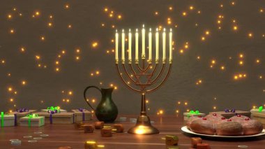 Yahudi bayramı, geleneksel menorah ve diğer özellikler.