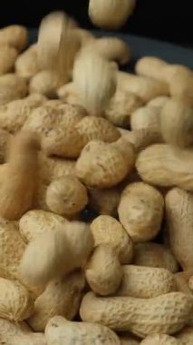 Kabuk Dökümündeki Tüm Çiğ Yerfıstığı Yavaş Hareket Yakın Çekim Dikey Video.