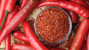 Kurutulmuş Chili Baharatı Taze Chili Peppers Üst Görünüm.