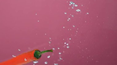 Slow Motion Food Drop Chili Pepper in Water.