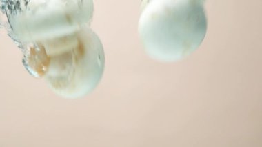 Bir grup Düğme Mantarı Beyaz Şampiyon Temiz Su Yavaş Hareketine Battı.