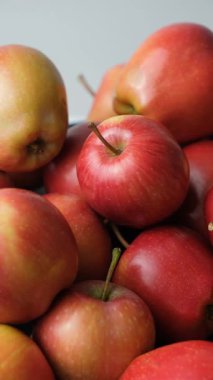 Sulu kırmızı organik elmalar. Sağlıklı Taze Meyveler Dikey Döner.