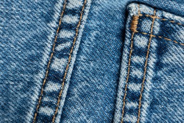 Pamuk mavi kotun makro kumaşı. Cep ve iplik dikişleri.