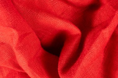 Kırmızı Keten Kumaş Ayrıntılı Makro Örgü Deseni