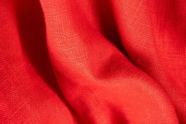 Kırmızı Keten Kumaş Ayrıntılı Makro Örgü Deseni