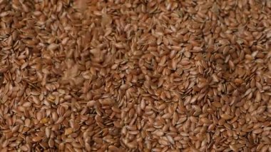 Flax Seed Macro Ağır Çekim 'in üzerine dökülüyor. Doğal Süper Yiyecekler
