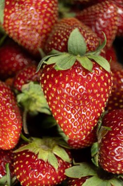 Taze olgun çilekler. Yaz Berry Dikey Arkaplan.