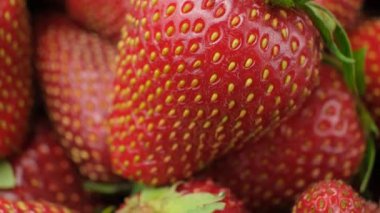 Sulu Çilekler. Yakın plan. Canlı Kırmızı Böğürtlen Dokusu Yavaş Döndürme.