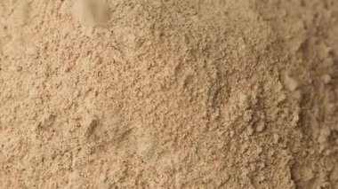 Flax Un Makro Yavaş Çekim. Doğal Kahverengi Süper Yiyecekler.