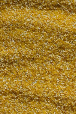 Çiğ mısır ezmesinin üst görüntüsü, dokulu aşçılık arka planı..