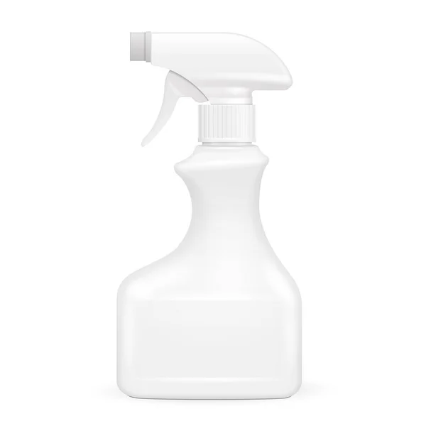 Witte Lege Spray Pistool Schonere Plastic Fles Illustratie Geïsoleerd Een — Stockvector
