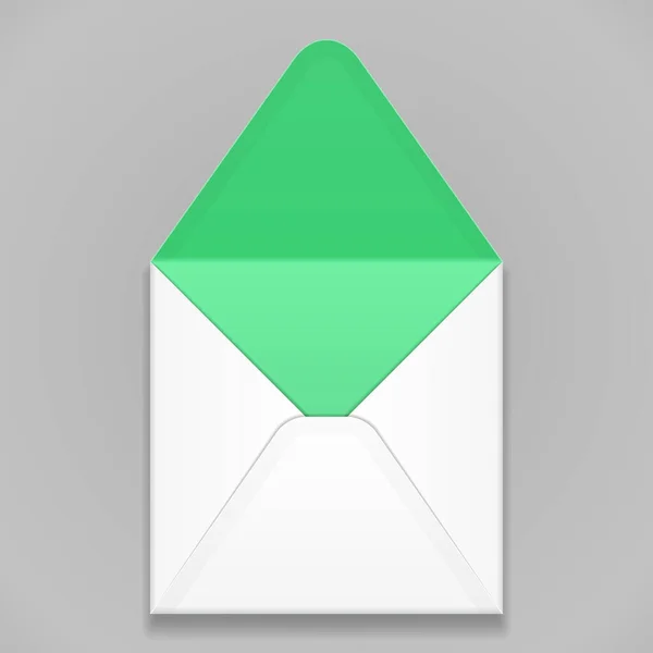Witte Groene Lege Envelop Illustratie Geïsoleerd Een Grijze Achtergrond Mock — Stockvector