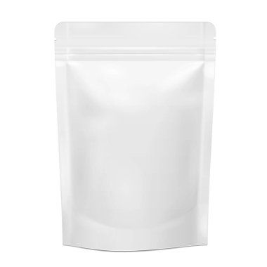 Mockup Blank Foil Food ya da İçecek Paketi. Beyaz arka planda izole edilmiş bir resim. Model Model Şablonu Tasarımınıza Hazır. Vektör EPS10