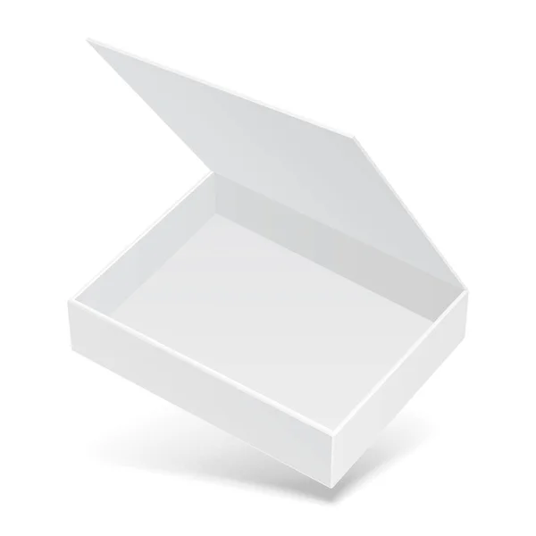 Mockupホワイトオープンフライング製品カードパッケージボックス付きシャドウ 白を基調としたイラスト テンプレートをモックアップあなたのデザインの準備ができました ベクトルEps10 — ストックベクタ
