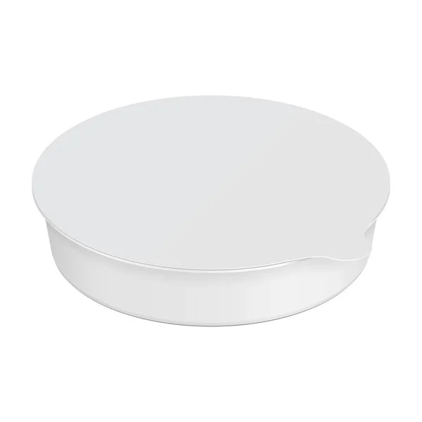 Bandeja Alimento Plástica Vazia Redonda Branca Styrofoam Mockup Ilustração Isolado — Vetor de Stock
