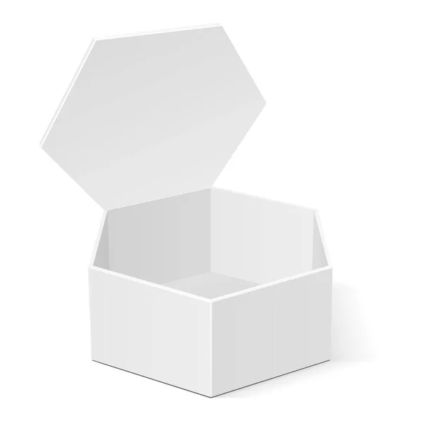 Mockup Open Witte Kartonnen Doos Hexagon Verpakking Voor Voedsel Gift — Stockvector