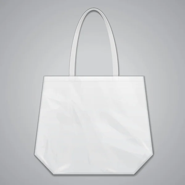 Mockup Têxtil Tecido Algodão Bolsa Eco Plástico Saco Pacote Branco — Vetor de Stock