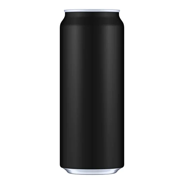 Burla Metal Negro Aluminio Bebida Lata 500Ml Plantilla Maqueta Lista — Vector de stock