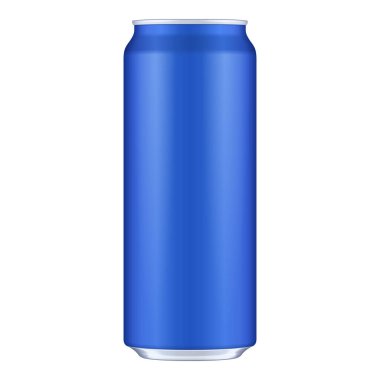 Mockup Blue Metal Alüminyum İçecek Kutusu 500ml. Mockup Şablonu tasarımınız için hazır. Beyaz arka planda izole edilmiş. Ürün paketleme. Vektör EPS10