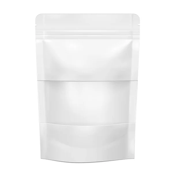 Mockup White Blank Foil Food Doy Pack Stand Tasak Csomagolás — Stock Vector