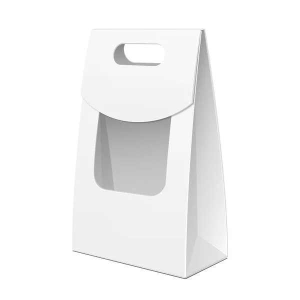 Mockup Λευκό Χαρτόνι Τσάντα Μεταφοράς Κουτί Παράθυρο Και Λαβή Για — Διανυσματικό Αρχείο