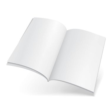 Mockup Blank Uçan Dergisi, Kitap, Kitapçık, Broşür, Kapak. Beyaz arka planda izole edilmiş bir resim. Tasarımınız için şablonu hazırlayın. Vektör EPS10