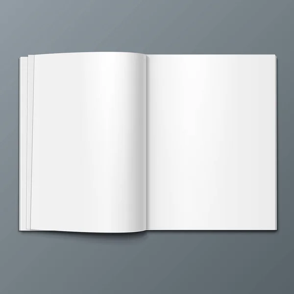 Mockup Blank Open Magazine Book Booklet パンフレット カバー イラストは灰色の背景に孤立しています テンプレートをモックアップあなたのデザインの準備ができました — ストックベクタ